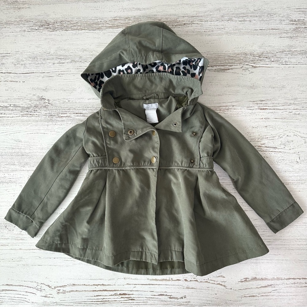 *3/$20* TAHARI Girls Lightweight Swing Dress Jacket Coat Leopard Print Hood 3T